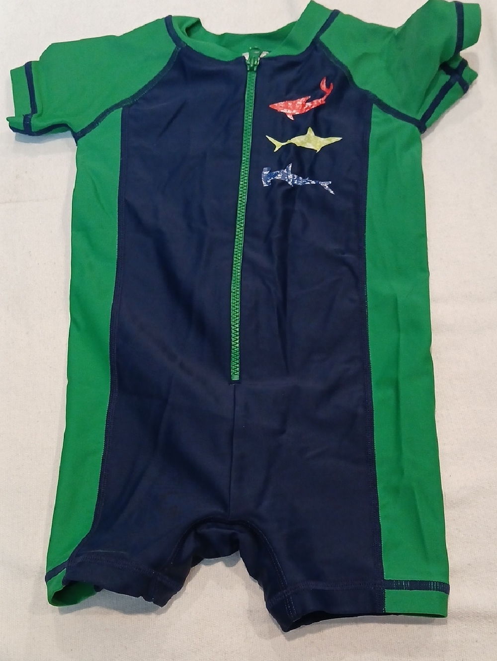 Hanna Andersson Navy and Green Shark Zip One-Piece Swim Suit